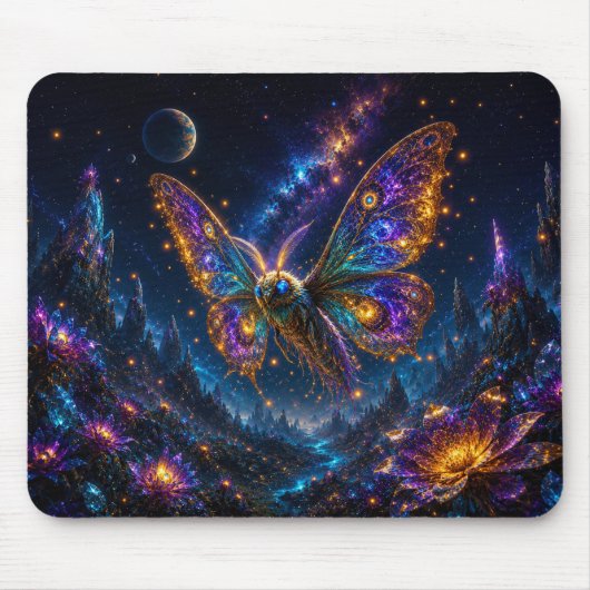 Mystical Blue & Gold Celestial Moth Mouse Pad マウスパッド (正面)