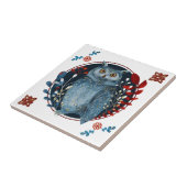 Mystical Blue Owl Red Leaves Folk Art タイル (側面)