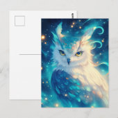 Mystical Blue Owl Starry Portrait ポストカード (正面/裏面)