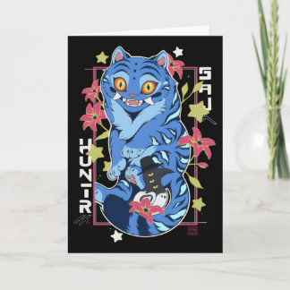 Mystical Blue Tiger Japanese Folk Art Style カード