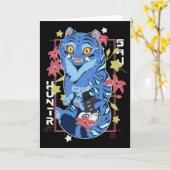 Mystical Blue Tiger Japanese Folk Art Style カード (黄色い花)