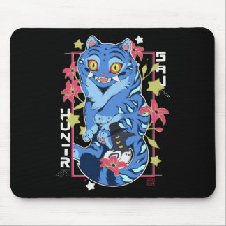 Mystical Blue Tiger Japanese Folk Art Style マウスパッド