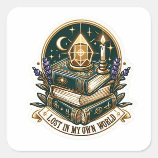 Mystical Bookstack Sticker - Lost In My Own World  スクエアシール