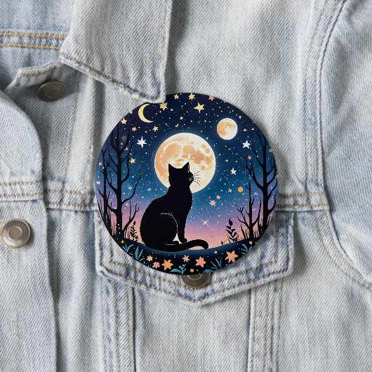 Mystical Cat Moon Button | Cute Night Sky Cat Pin  缶バッジ (インサイチュ)