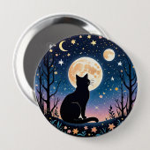 Mystical Cat Moon Button | Cute Night Sky Cat Pin  缶バッジ (正面&裏面)