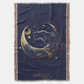 Mystical Cat Moon - Personalized Celestial Gift スローブランケット (正面縦)