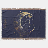 Mystical Cat Moon - Personalized Celestial Gift スローブランケット (正面)