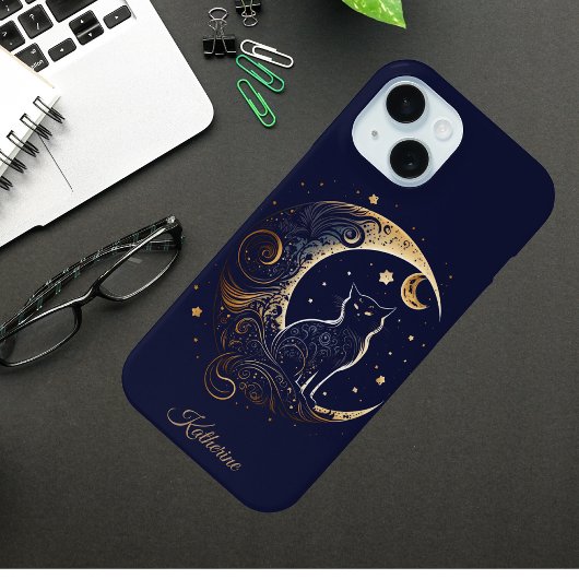 Mystical Cat Moon - Personalized Celestial Gift Case-Mate iPhoneケース