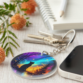 Mystical Cat Northern Lights Acrylic Keychain キーホルダー