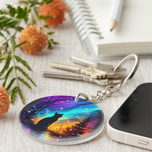 Mystical Cat Northern Lights Acrylic Keychain キーホルダー (正面右)