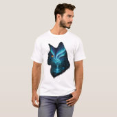 Mystical Cat Northern Lights Forest Silhouette  Tシャツ (正面フル)