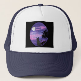 Mystical Cat Under Full Moon – Dreamy Purple Nigh キャップ