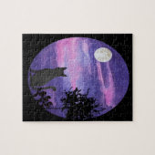 Mystical Cat Under Moon – Dreamy Purple Night Wate ジグソーパズル (横)