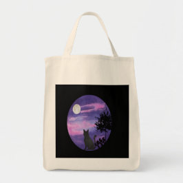 Mystical Cat Under Moon – Dreamy Purple Night Wate トートバッグ