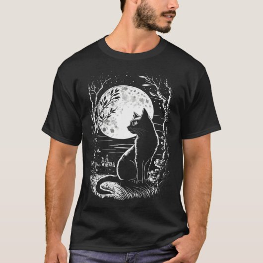 Mystical Cat Wiccan Moon Magic Tシャツ (正面)