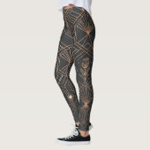 Mystical Celestial Art Deco Geometric Lotus Patter レギンス (左)