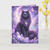 Mystical Celestial Cat Moon Galaxy Fantasy Magical カード (黄色い花)