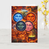 Mystical celestial moon faces fantasy Halloween gr カード (黄色い花)