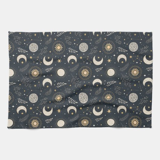 Mystical Celestial Moon Pattern キッチンタオル (横)