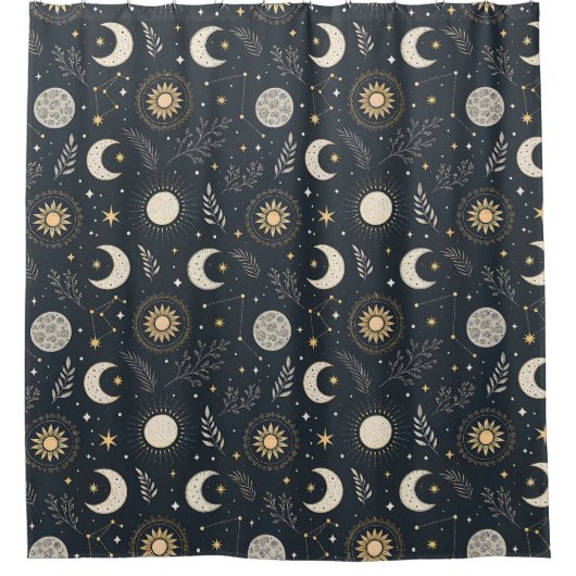 Mystical Celestial Moon Pattern シャワーカーテン (正面)