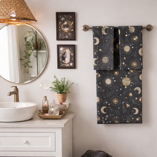 Mystical Celestial Moon Pattern バスタオルセット