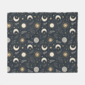 Mystical Celestial Moon Pattern フリースブランケット (正面(横))