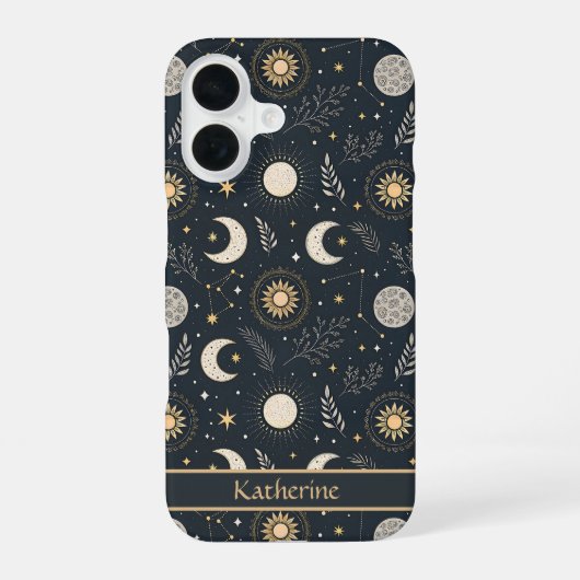 Mystical Celestial Moon Pattern Custom Name iPhone 16ケース (裏面)