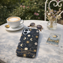 Mystical Celestial Moon Pattern Custom Name iPhone 16ケース
