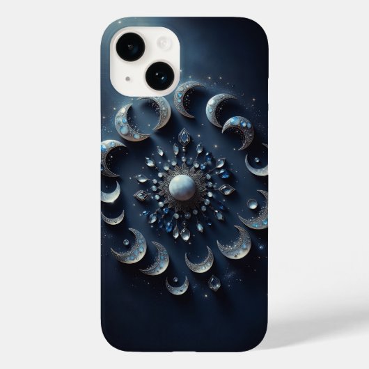 Mystical Celestial Moon Phases - Elegant Blue Gems Case-Mate iPhoneケース (裏面)