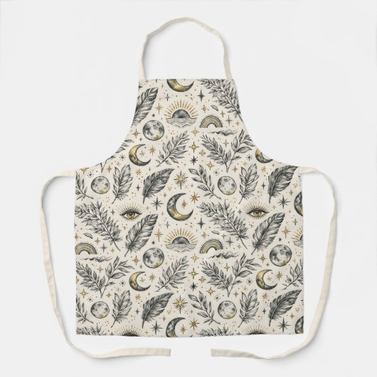 Mystical Celestial Moon Stars Pattern エプロン (正面)