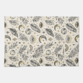 Mystical Celestial Moon Stars Pattern キッチンタオル (横)