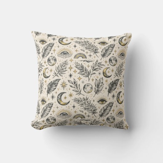 Mystical Celestial Moon Stars Pattern クッション (正面)