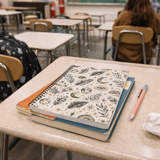 Mystical Celestial Moon Stars Pattern ノートブック