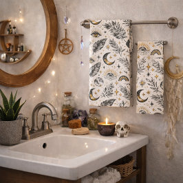 Mystical Celestial Moon Stars Pattern バスタオルセット