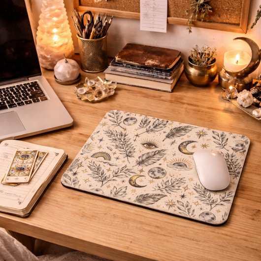 Mystical Celestial Moon Stars Pattern マウスパッド