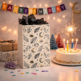 Mystical Celestial Moon Stars Pattern ミディアムペーパーバッグ