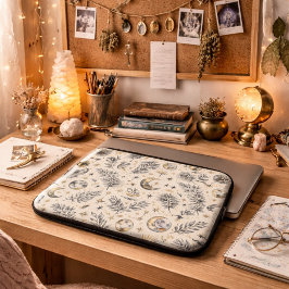 Mystical Celestial Moon Stars Pattern ラップトップスリーブ