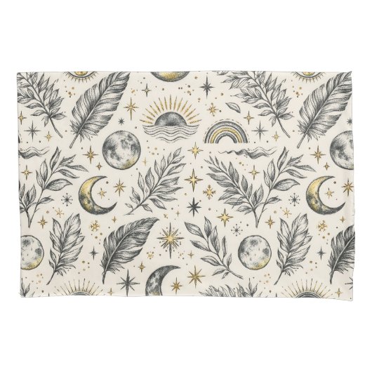 Mystical Celestial Moon Stars Pattern 枕カバー (正面)