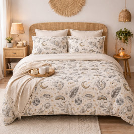 Mystical Celestial Moon Stars Pattern 枕カバー