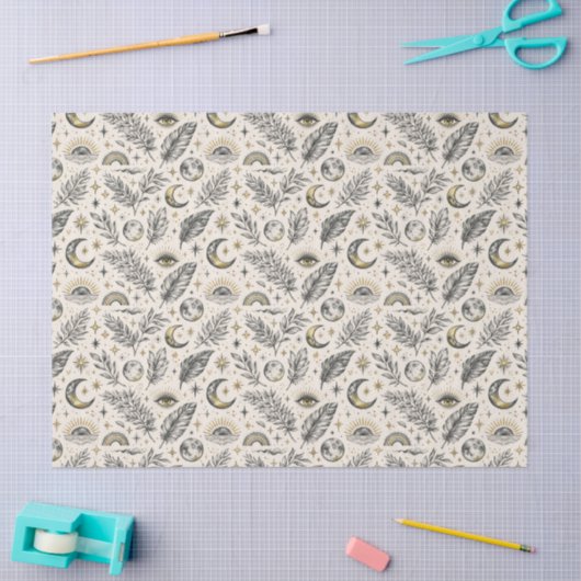 Mystical Celestial Moon Stars Pattern 薄葉紙 (クラフト)