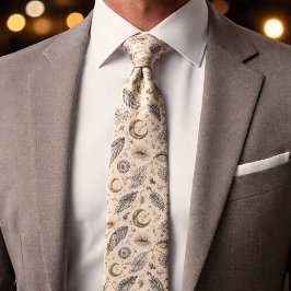 Mystical Celestial Moon Stars Pattern Custom Name ネクタイ