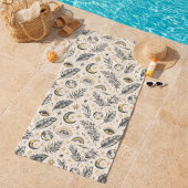 Mystical Celestial Moon Stars Pattern Custom Name ビーチタオル