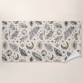 Mystical Celestial Moon Stars Pattern Custom Name ビーチタオル (正面)