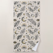 Mystical Celestial Moon Stars Pattern Custom Name ビーチタオル (正面)