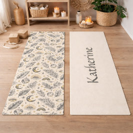 Mystical Celestial Moon Stars Pattern Custom Name ヨガマット