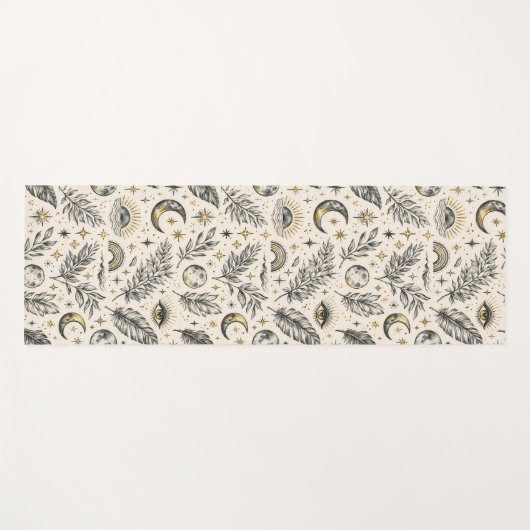 Mystical Celestial Moon Stars Pattern Custom Name ヨガマット (正面(横))