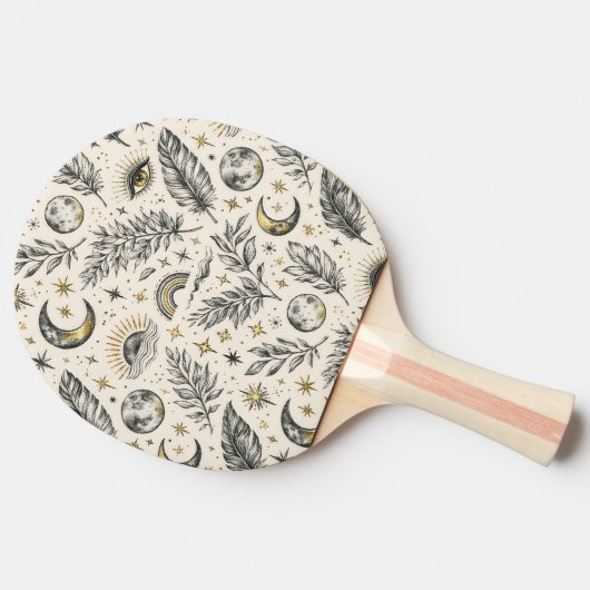 Mystical Celestial Moon Stars Pattern Custom Name 卓球ラケット (横)