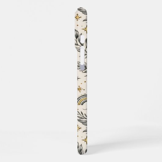 Mystical Celestial Moon Stars Pattern iPhoneケース (左側面)