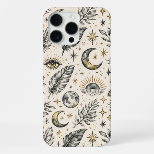 Mystical Celestial Moon Stars Pattern iPhoneケース (裏面)