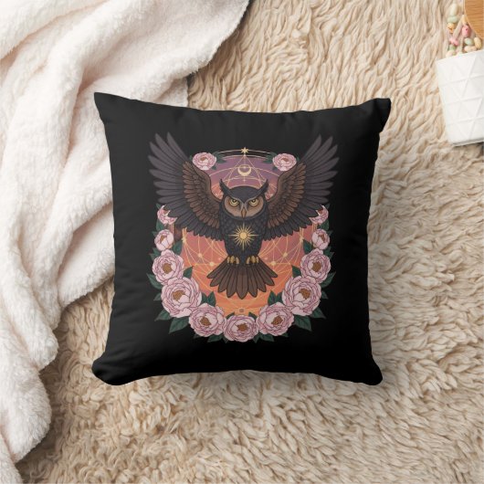 Mystical Celestial Owl Throw Pillow クッション (ブランケット)